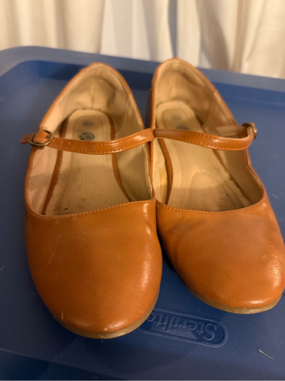 Tan Mary Jane Flats - Classic Round Toe Strap